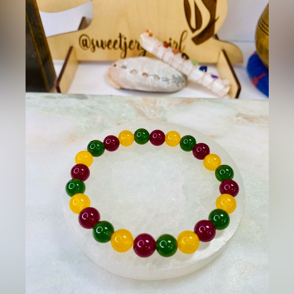 Handmade Red Yellow & Green Jade Rasta Mixed Colors Bracelet